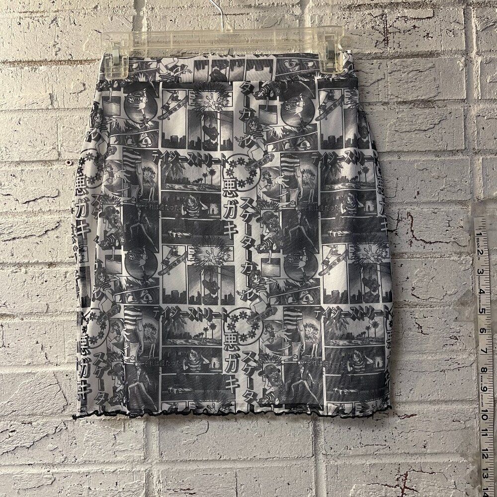 Daisy Street Anime Black & White Mesh Mini Skirt 6